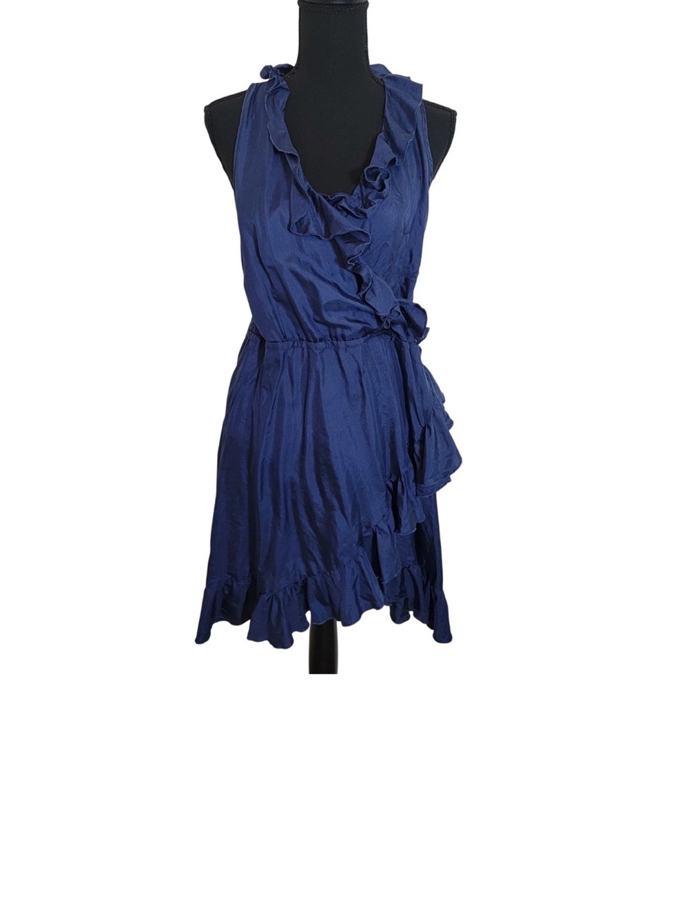 Sleeveless Ruffled Navy Wrap Dress M runs small